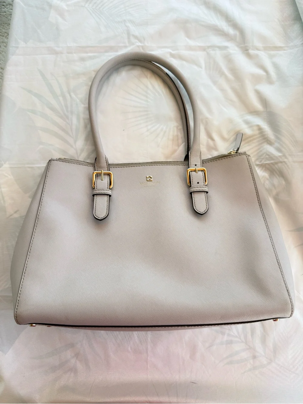 Kate Spade New York Saffiano Leather Structured Satchel Light Gray Gold Hardware